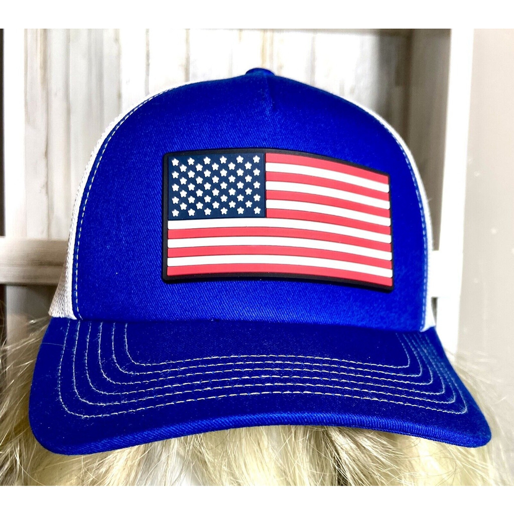 New American Flag Snapback Mesh Back Ballcap Hat Blue White Port Authority OSFM